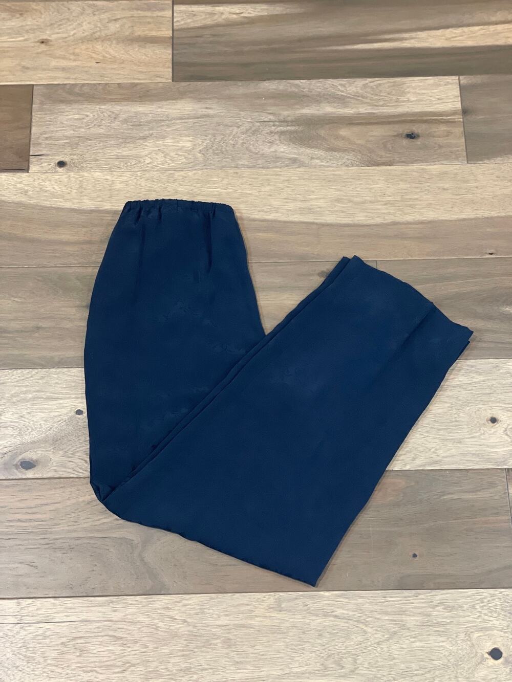 Chaus Pants Size 8 Navy 100% Silk Straight Leg Elastic Waist Vintage Trousers